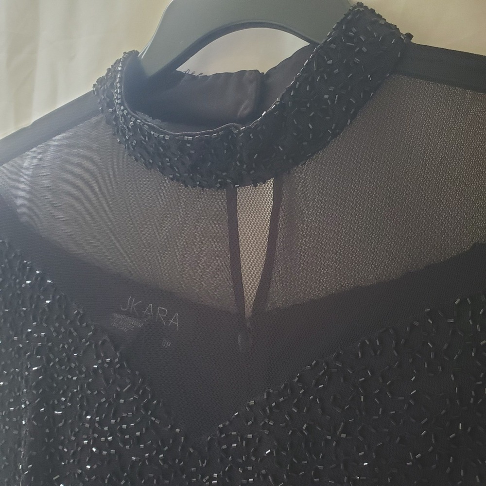 J Kara Women Black Beaded Mock Neck Gown Mother of the Bride Dress 8 Petite